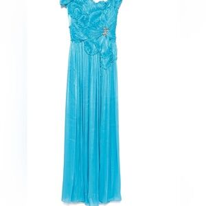 Costarellos blue lurex gown dress strapless